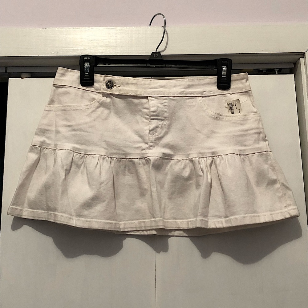 Kan Can White Denim Mini Skirt